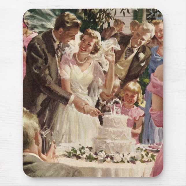 Vintage Wedding Bride Groom Neugierige Cut Cake Mousepad (Vorne)