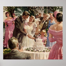 Vintage Wedding Bride Groom Neugierige Cut Cake Poster