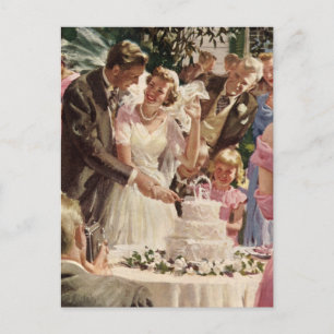 Vintage Wedding Bride Groom Neugierige Cut Cake Postkarte