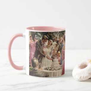 Vintage Wedding Bride Groom Neugierige Cut Cake Tasse