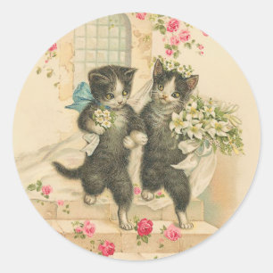 Vintage Wedding Cat Ehe Runder Aufkleber
