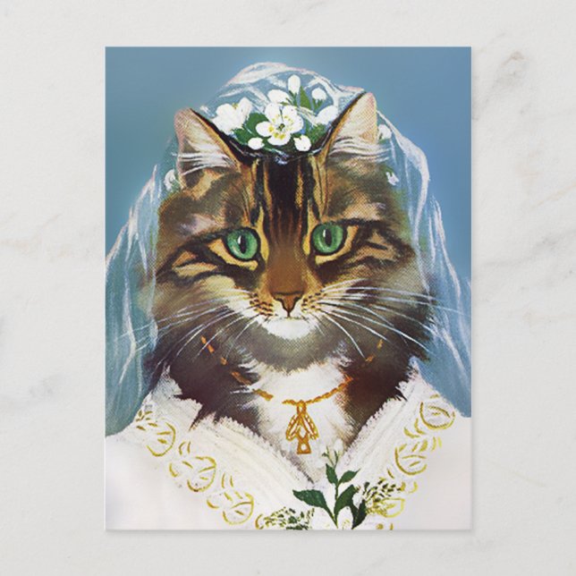 Vintage Wedding Cat Postcard Postkarte (Vorderseite)