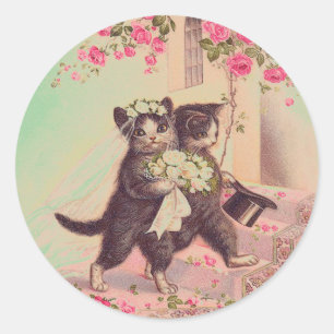 Vintage Wedding Cats Brie and Groom Runder Aufkleber