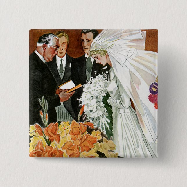 Vintage Wedding Ceremony, Bride Groom Newlyweds Button (Vorderseite)