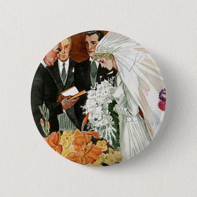 Vintage Wedding Ceremony, Bride Groom Newlyweds Button (Vorderseite)