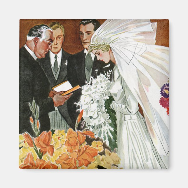 Vintage Wedding Ceremony, Bride Groom Newlyweds Magnet (Vorne)
