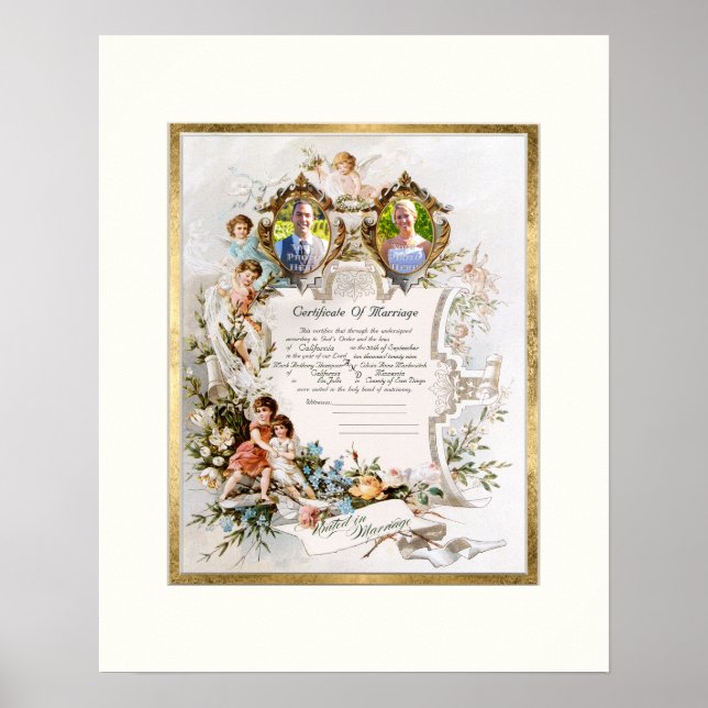 Vintage Wedding Certificate of Marriage Fotograf Poster (Vorne)