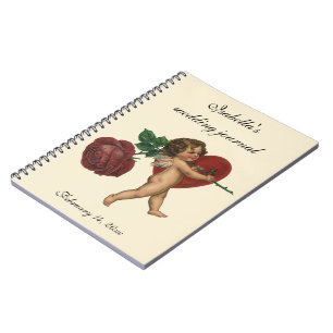 Vintage Wedding, Cupid mit Rote Rose und Herz Notizblock