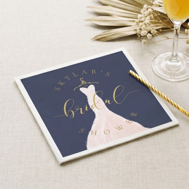 Vintage Wedding Dress Pink Brautparty Navy Serviette (Elegant Navy Pink Wedding Dress Wedding Dress Napkins)