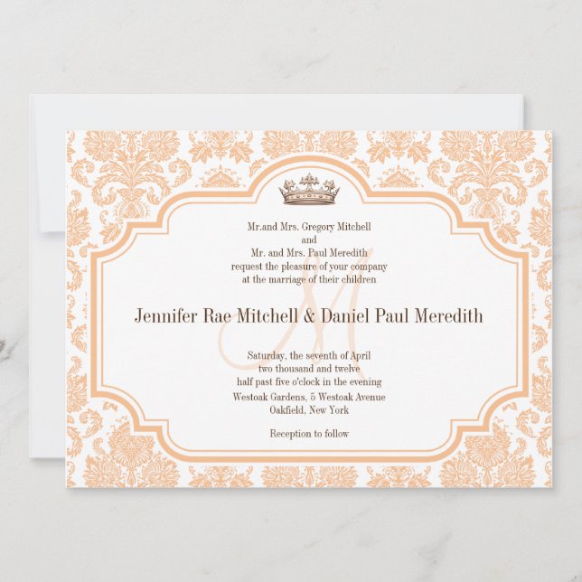Vintage Wedding Einladungen Peach Damask (Vorderseite)