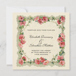 Vintage Wedding, Floral Blume Border Pink Roses Einladung
