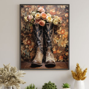 Vintage Wedding Floral Cowboy Boots Decoupage Seidenpapier
