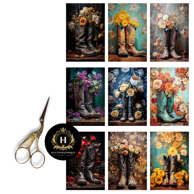 Vintage Wedding Floral Cowboy Boots Decoupage Seidenpapier (Von Creator hochgeladen)