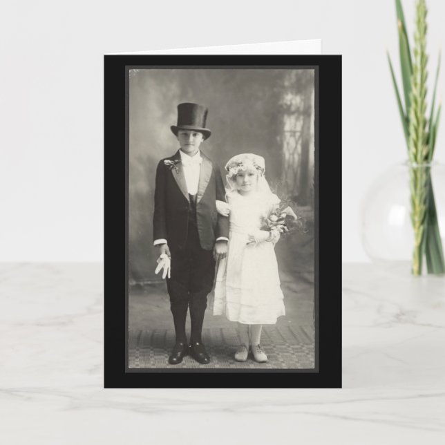 Vintage Wedding Foto Kinderbrille und Bräutigam Karte (Vorderseite)