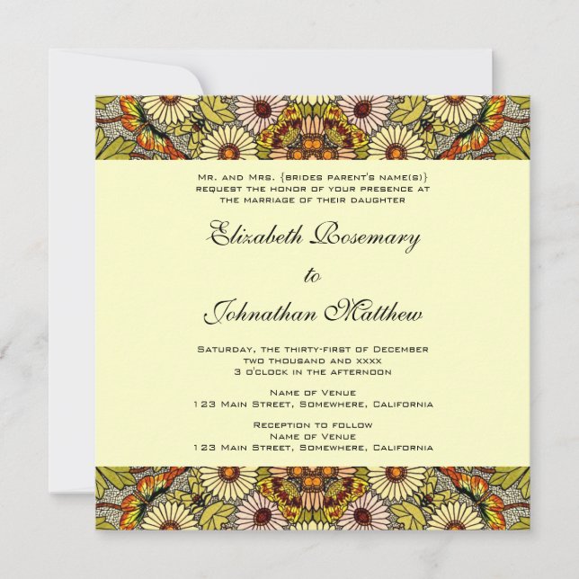 Vintage Wedding, Garden Blume Blumenschmetterlinge Einladung (Vorderseite)