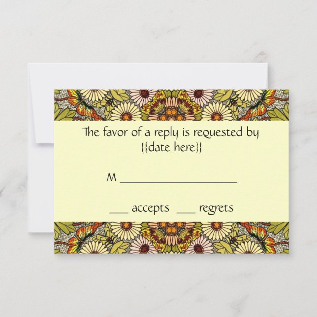 Vintage Wedding, Garden Blume Blumenschmetterlinge RSVP Karte (Vorderseite)