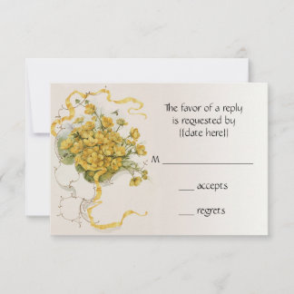Vintage Wedding, Gelbe Buttercup Blume und Bienen RSVP Karte