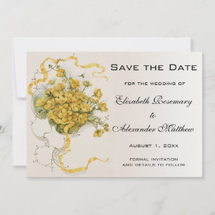Vintage Wedding, Gelbe Buttercup Blume und Bienen Save The Date