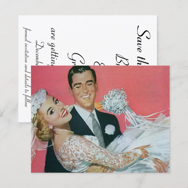 Vintage Wedding Happy Newlyweds, Save the Date! Date (Vorne/Hinten)