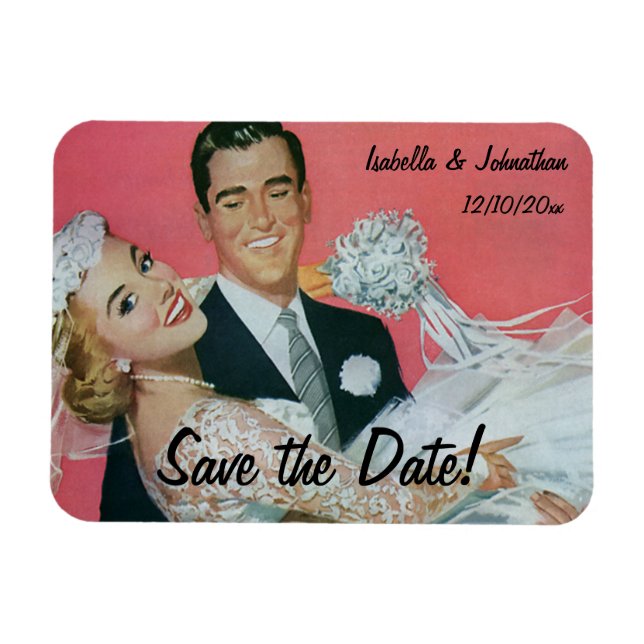 Vintage Wedding Happy Newlyweds Save the Date Magnet (Horizontal)