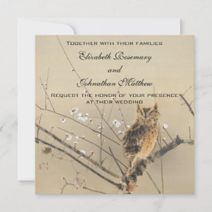Vintage Wedding, Japanische Eule und Pflaumenbaum Einladung