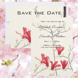 Vintage Wedding, japanischer Rosa Magnolia Tree Save The Date