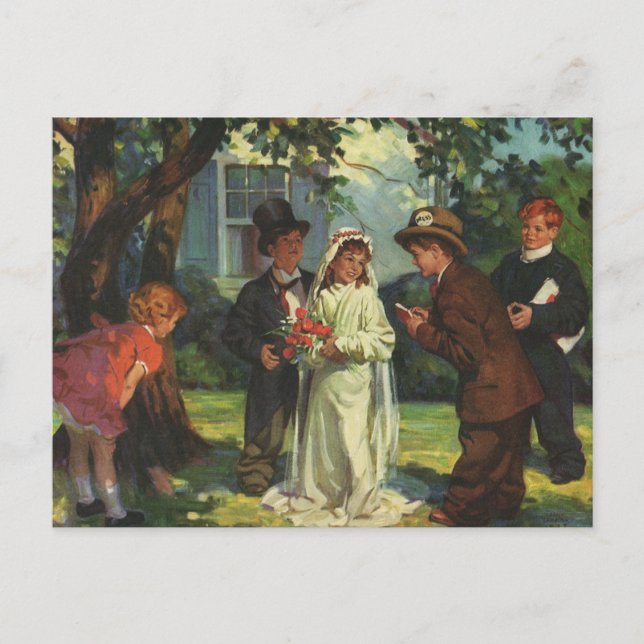 Vintage Wedding, Kinder vorgeben Braut und Bräutig Postkarte (Vorderseite)