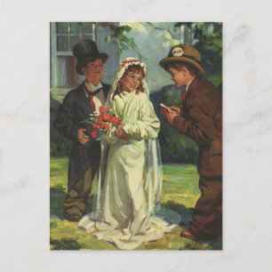 Vintage Wedding, Kinder vorgeben Braut und Bräutig Postkarte