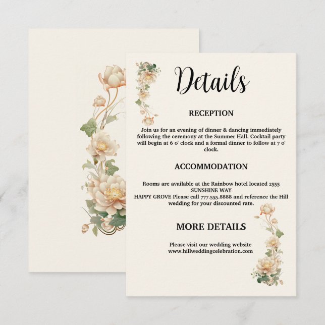 Vintage Wedding Lotus Blume Begleitkarte (Vorne/Hinten)