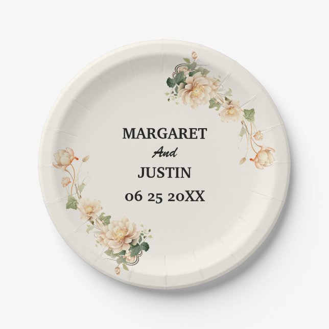 Vintage Wedding Lotus Blume Pappteller (Vorderseite)