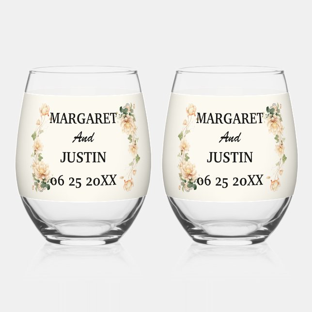 Vintage Wedding Lotus Blume Weinglas Ohne Stiel (Vorderseite)