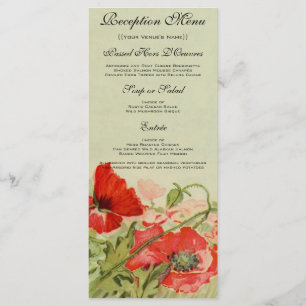 Vintage Wedding Menu Card, Red Poppy Blume Bloral Menükarte