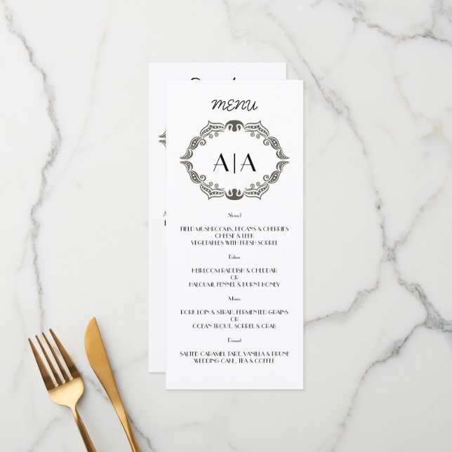 Vintage WEDDING MENU.Menükarte Menükarte (Vorderseite/Rückseite Beispiel)