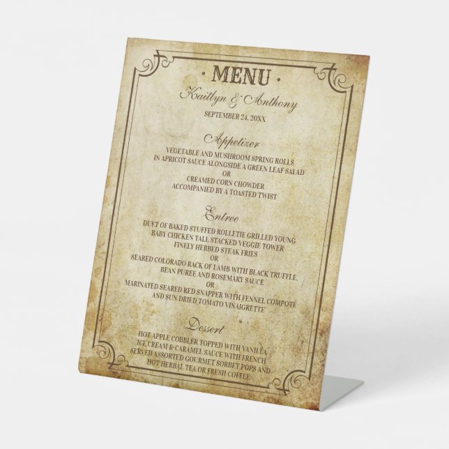 Vintage Wedding Menu Sockelschild (Vorderseite)