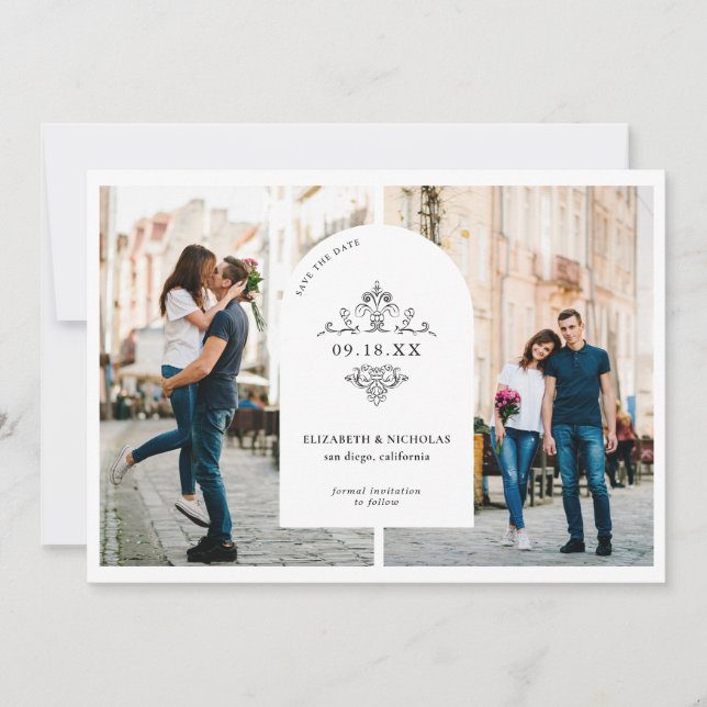 Vintage Wedding Monogram | 3 Photo Save the Date (Vorderseite)