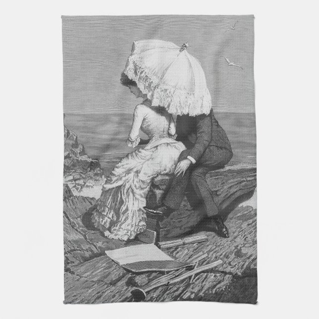 Vintage Wedding, Neuauflage am Strand Geschirrtuch (Vertikal)