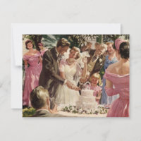 Vintage Wedding Newlyweds Cut Cake Save the Date