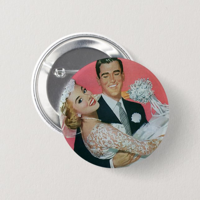 Vintage Wedding Newlyweds, Groom Carry Bridge Button (Vorne & Hinten)