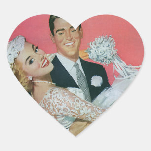 Vintage Wedding Newlyweds, Groom Carry Bridge Herz-Aufkleber