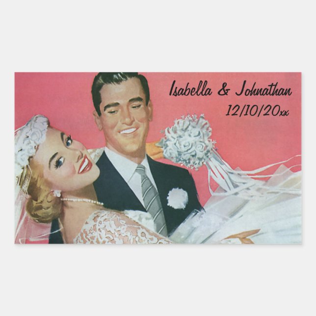 Vintage Wedding Newlyweds, Groom Carry Bridge Rechteckiger Aufkleber (Vorderseite)