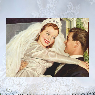Vintage Wedding Newlyweds, Happy Bridge and Groom