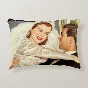 Vintage Wedding Newlyweds, Happy Bridge and Groom Dekokissen