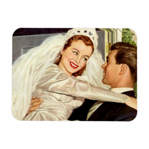 Vintage Wedding Newlyweds, Happy Bridge and Groom Magnet