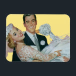 Vintage Wedding Newlyweds, Happy Bridge and Groom Magnet<br><div class="desc">Vintage Illustration Liebe und romantisches Hochzeitsbild mit einem hübschen Bräutigam,  der seine wunderschöne Braut trägt. Fun Retro 50er kitsch Design!</div>