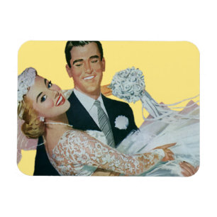 Vintage Wedding Newlyweds, Happy Bridge and Groom Magnet