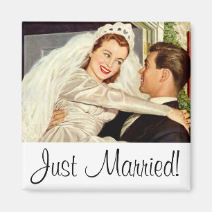 Vintage Wedding Newlyweds, Happy Bridge and Groom Magnet