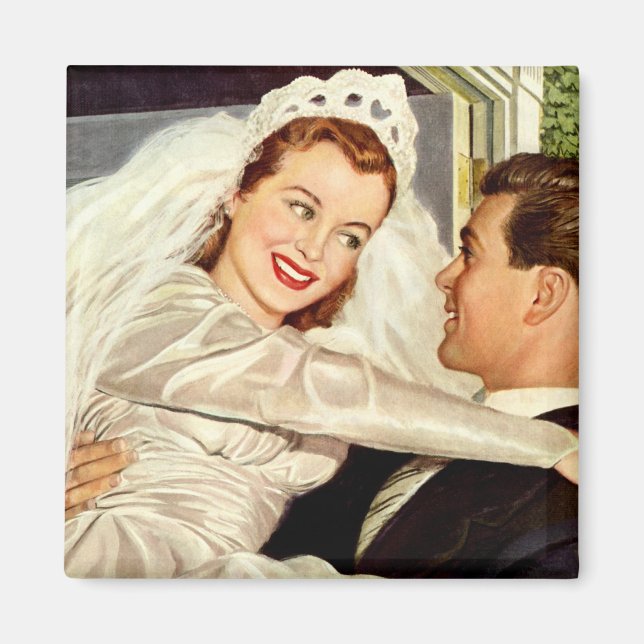Vintage Wedding Newlyweds, Happy Bridge and Groom Magnet (Vorne)