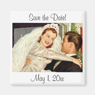 Vintage Wedding Newlyweds, Happy Bridge and Groom Magnet