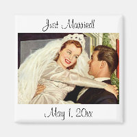 Vintage Wedding Newlyweds, Happy Bridge and Groom