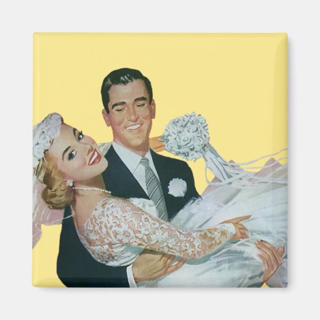 Vintage Wedding Newlyweds, Happy Bridge and Groom Magnet (Vorne)